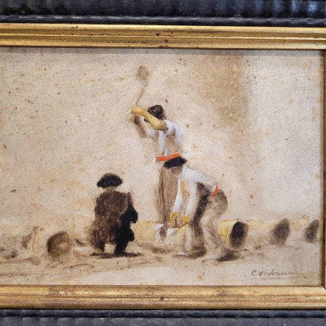 C. Vidaime, Basque Customs, Early 20th Century, Oil Painting on Board, Framed, Set of 2 For Sale - Image 11 of 18