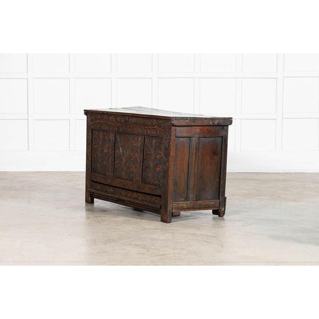 17th Century English Carved Oak Mule Chest, 1680 For Sale - Image 5 of 16