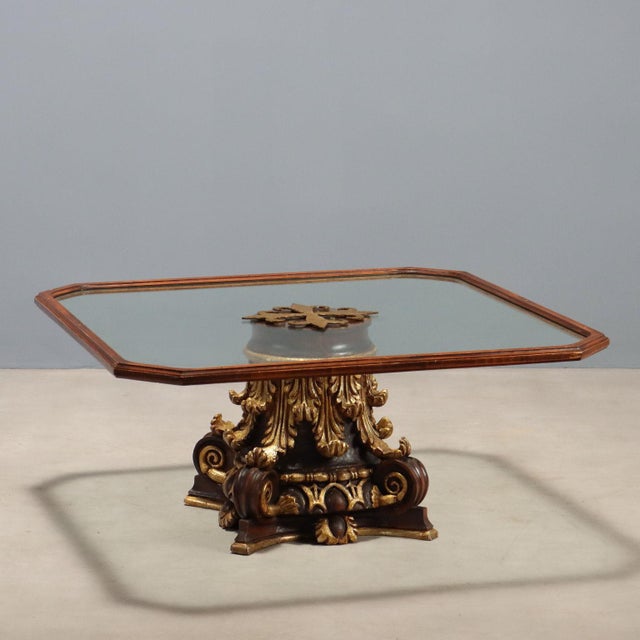 Carved Wooden Center Table with Glass Top For Sale - Image 10 of 10