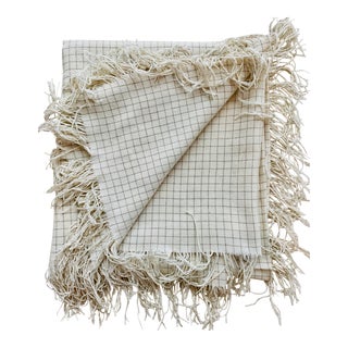 Circa 1920 Vintage Ivory & Gray Windowpane Wool Throw Blanket For Sale