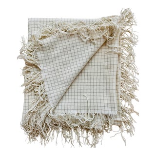 Circa 1920 Vintage Ivory & Gray Windowpane Wool Throw Blanket - For Sale