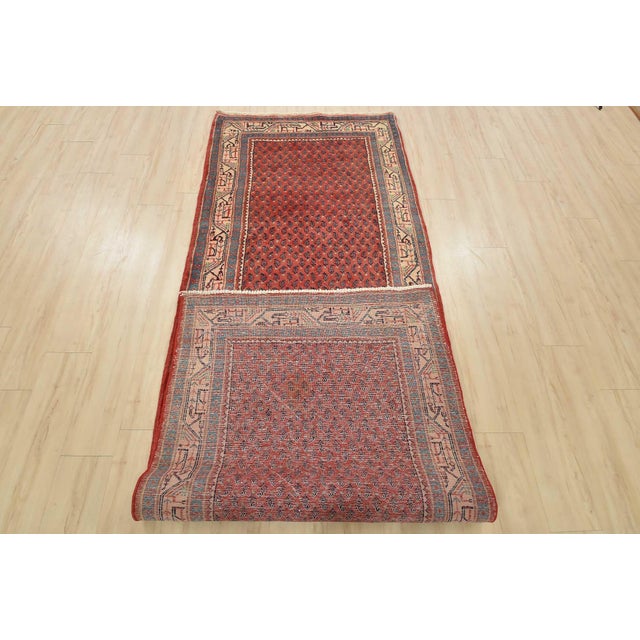 Mir Runner 3’7” X 10’4” Red Wool Vintage Tribal Hand-Knotted Oriental Rug For Sale - Image 13 of 14