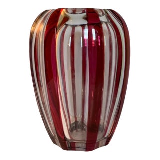 1960s Val St Laurent Jemeppe Cranberry Striped Art Deco Vase For Sale
