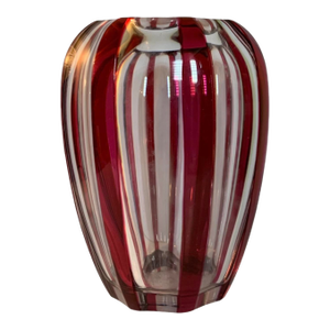 1960s Val St Laurent Jemeppe Cranberry Striped Art Deco Vase