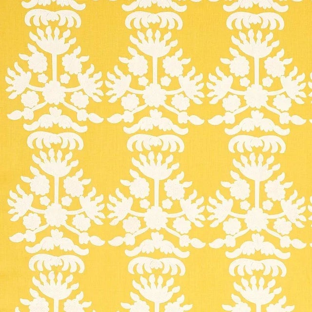 Sample- Schumacher Cybele Embroidery Fabric in Yellow For Sale