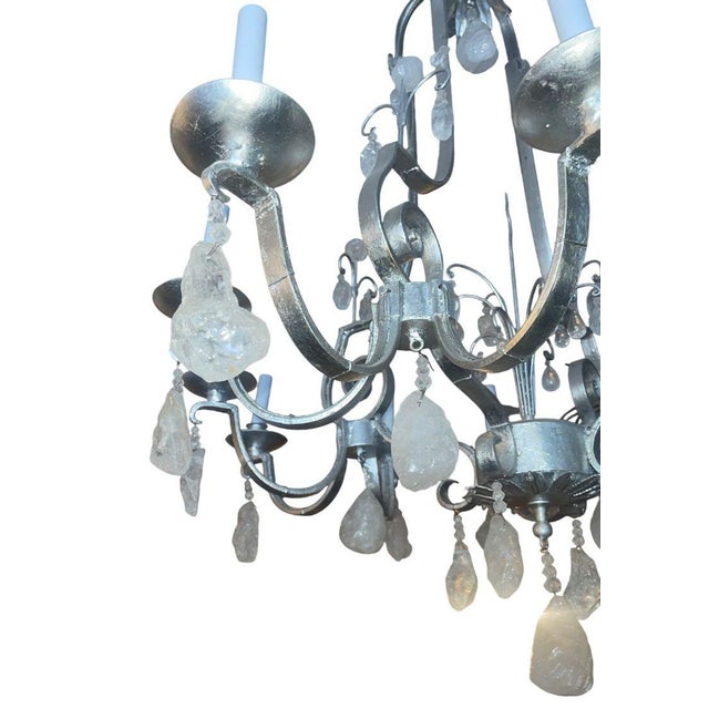 Metal 1950's French Rock Crystal Chandelier With Silver Leaf Finish For Sale - Image 7 of 7