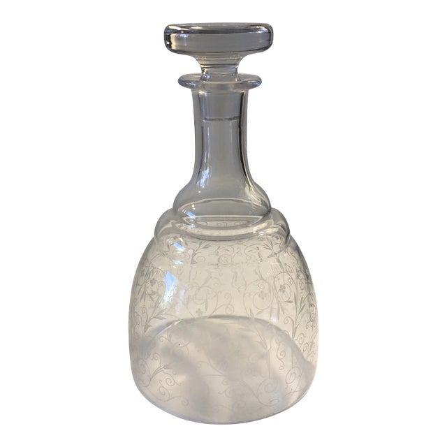 Baccarat Art Deco Engraved Crystal Carafe, Lulli, France Circa 1930s Signed For Sale