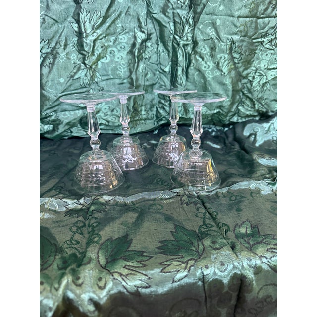 Glass 1930s Art Deco Decorative Stem Etched Crystal for Cognac- 4pc For Sale - Image 7 of 7