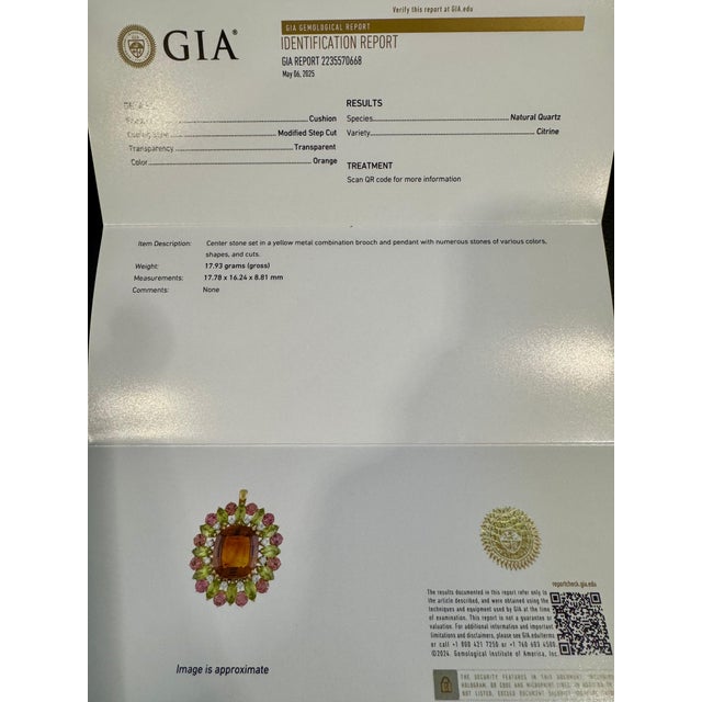Buccellati Estate Buccellati GIA Certified Orange Citrine, Diamond Pin/Pendant 18KG 21.8gm For Sale - Image 4 of 18