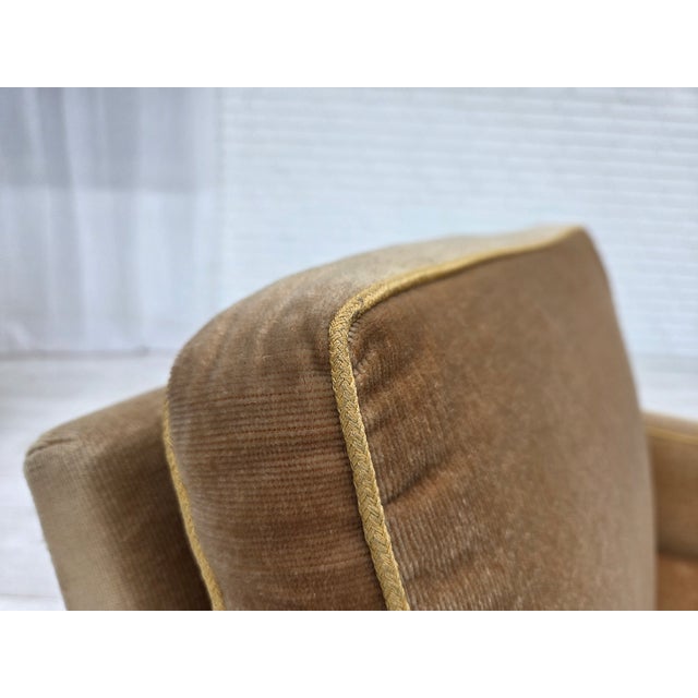 1970s Vintage Danish Lounge Chair in Honey Yellow Furniture Velour, 1970s For Sale - Image 5 of 16