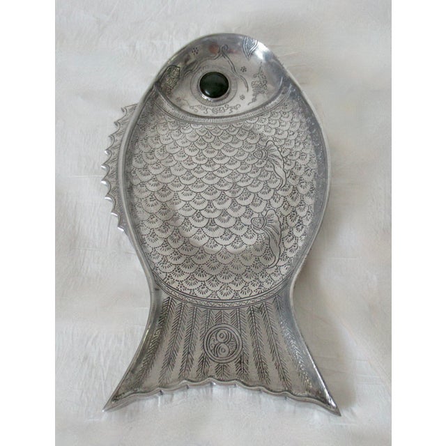 1970s Vintge C. 1975 Arthur Court Fish Serving Tray With Agate Green Eye For Sale - Image 5 of 16