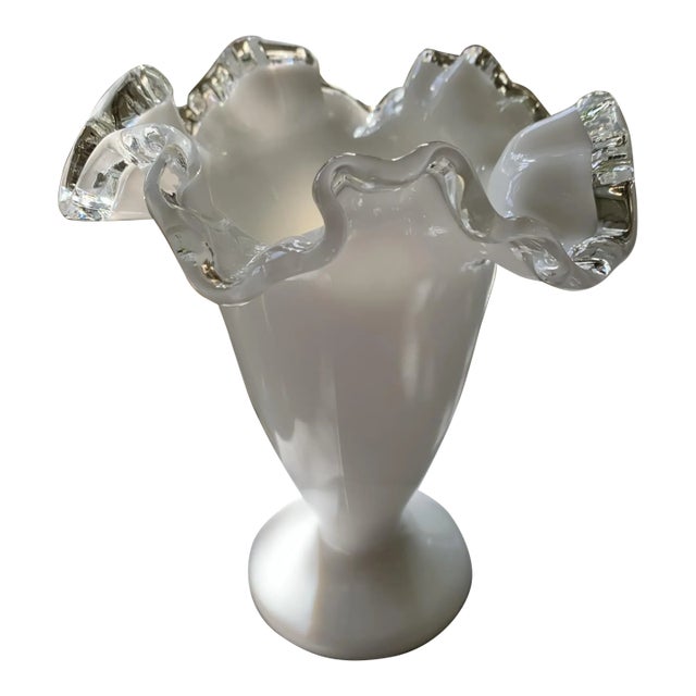 Vintage Fenton Silver Crest Vase Ruffled Milk Glass For Sale