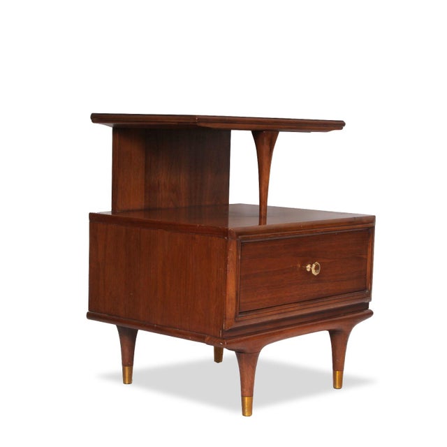 2010s Kent Coffey Continental Mid-Century Walnut Nightstand, Pair For Sale - Image 5 of 11