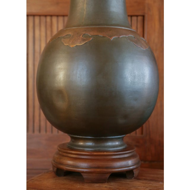 Vintage 60s Mid-Century Chinoiserie Brass & Copper Urn Large Table Lamp, Beautiful Dark Patina For Sale - Image 12 of 18