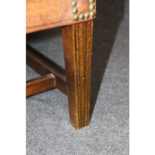 Pair Antique Georgian Leather Chesterfield Style Tufted Wingback Chairs For Sale - Image 4 of 8