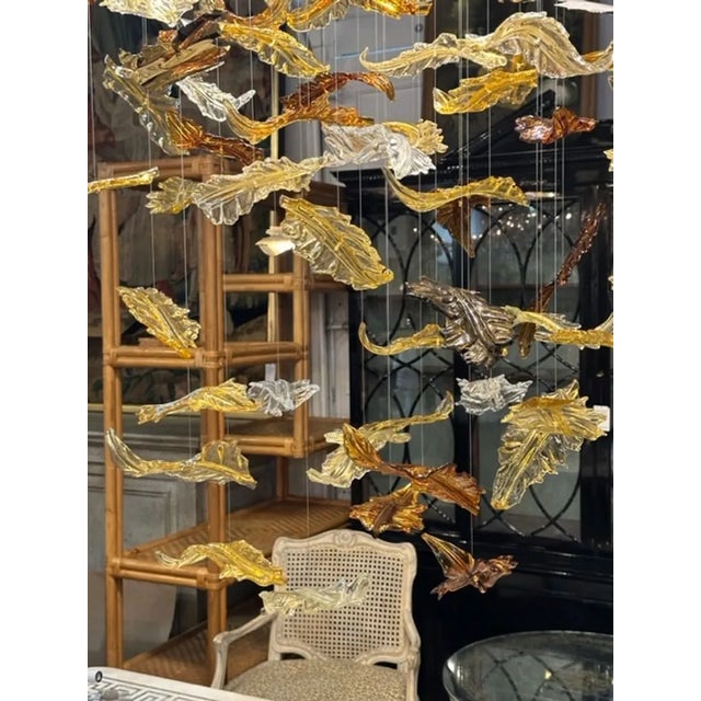 Modern Murano Glass and Brass Autumn Leaf Suspension Chandelier For Sale In Dallas - Image 6 of 7