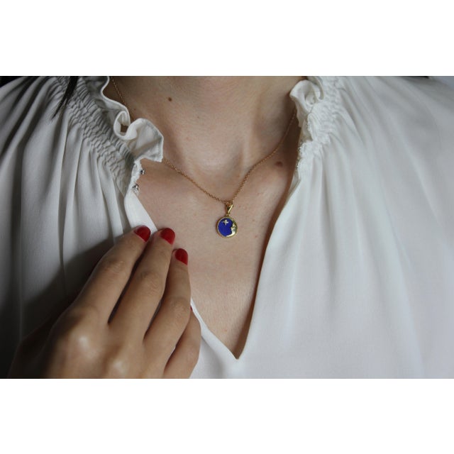Diamond Lunar Moon Celestial Star Sky Gold Blue Lapis Lazuli Medallion Pendant For Sale - Image 13 of 18