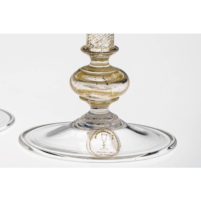 Gold Leaf and Murano Stemmed Glasses, Pitcher and Bottle attributed to Fuin, 1990s, Set of 6 For Sale - Image 11 of 18