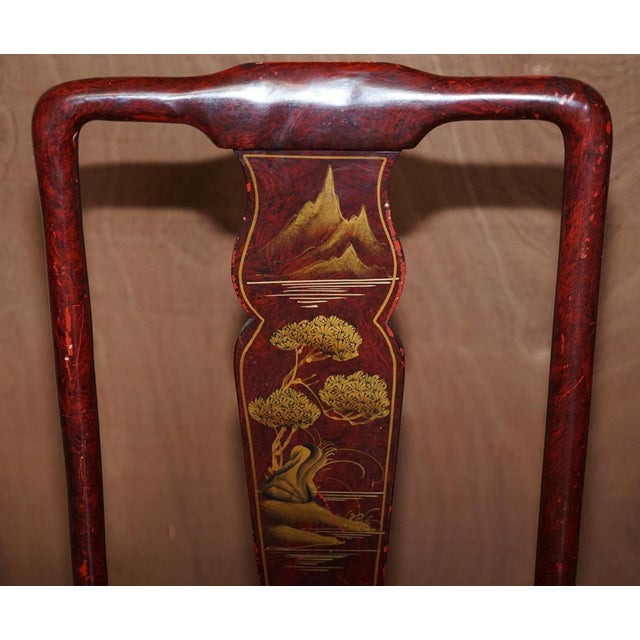 Antique Chinese Red Hand Painted Chair in Sold Wood For Sale - Image 9 of 17