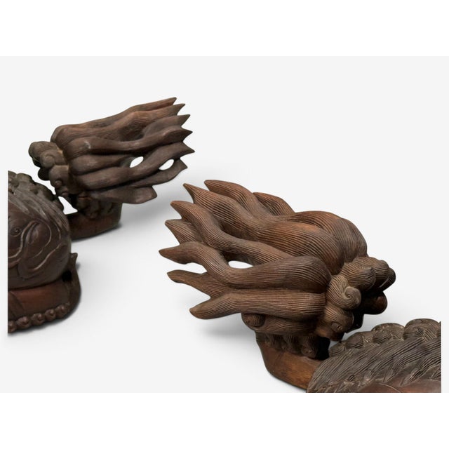 Chinese Export, Opposing Foo Dogs, Solid Teakwood, Glass, China, 19th C. For Sale - Image 12 of 18
