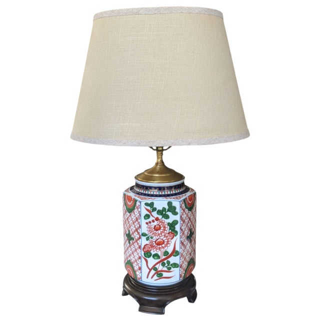 Textile Vintage Chinoiserie Imari Style Porcelain Table Lamp With Lampshade For Sale - Image 7 of 17