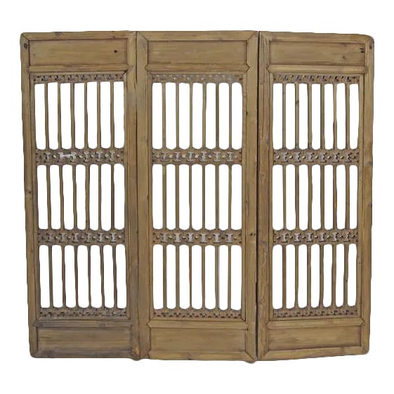 Antique Chinese Wood Screen Three Panels For Sale