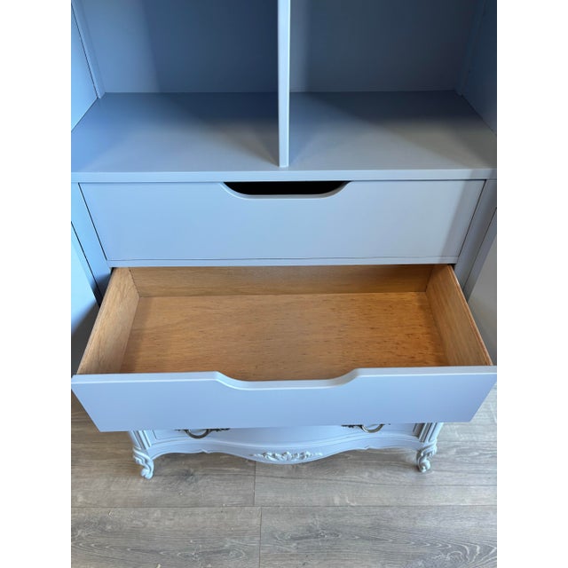 Wood 1960s French Provincial Style Armoire Wardrobe Storage in Soft Blue With Carved Details For Sale - Image 7 of 11