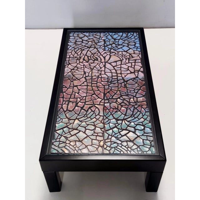 1980s Vintage Rectangular Lacquered Beach Coffee Table with Colorful Plaster Relief, 1980s For Sale - Image 5 of 12