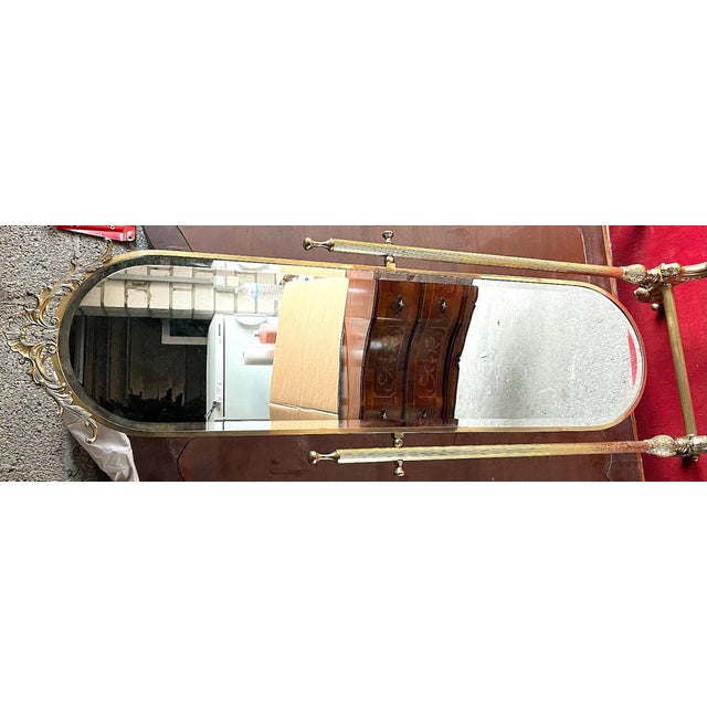 Gold Antique Baroque Brass Standing Mirror, 1920s For Sale - Image 8 of 9