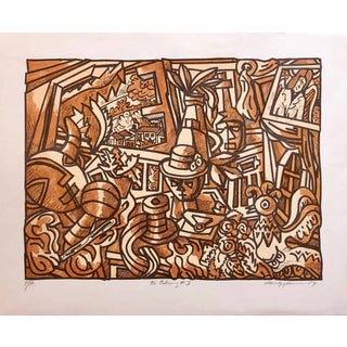 Marius Sznajderman, Large Venezuelan Modernist Lithograph "The Balcony #3" Color Print, 1984 For Sale