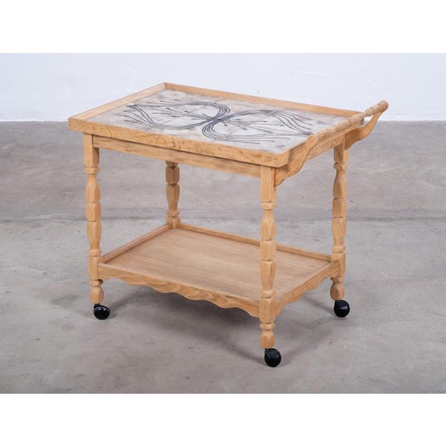 Wood Danish Brutalist Oak Serving Table with Ceramic Tiles, 1960s For Sale - Image 7 of 9