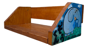 Vintage Wooden Book Rack with Childrens Paintings, 1990s