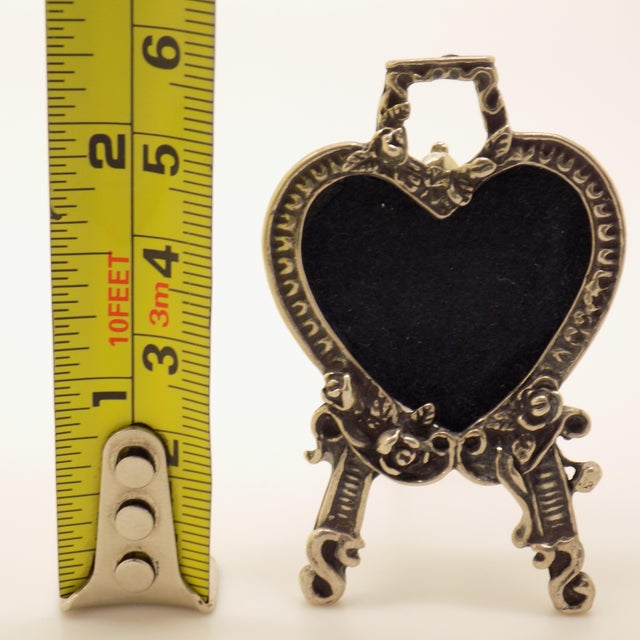 Vintage Italian Handmade Genuine Silver Heart Shaped Mini Frame for Bedside Tables or Dollhouses For Sale - Image 9 of 9
