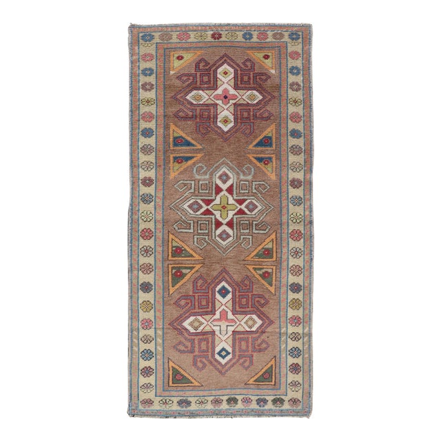 Vintage Turkish Oushak Geometric Cross Medallion's With Floral Border 2'7 X 5'9 For Sale