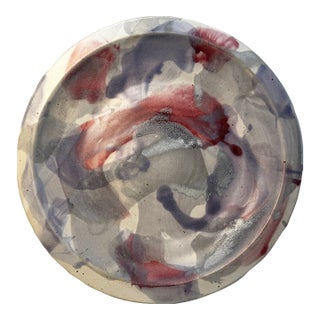 Organic Modern Studio Art Pottery Decorative Plate, Lavender, Smoky Gray, Burgundy Red For Sale