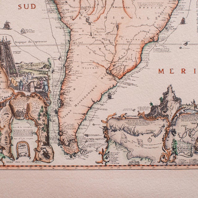 Vintage Voyage Map, French, After Henri Chatelain, Americas, Framed Cartography For Sale - Image 9 of 12