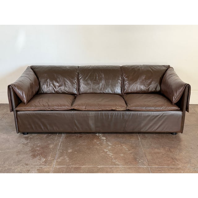 Animal Skin Vintage 1970's Danish Modern Leather Sofa For Sale - Image 7 of 16