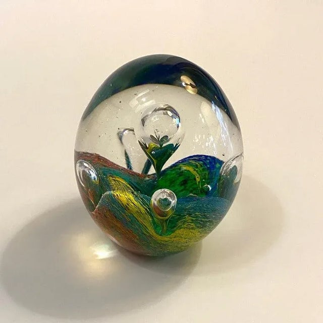 1980s Italian Murano Style Rainbow Bubble Art Glass Paperweight For Sale - Image 9 of 10