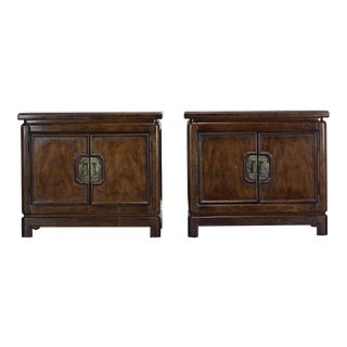 Mid Century Pair of Campaign Style Nightstands For Sale