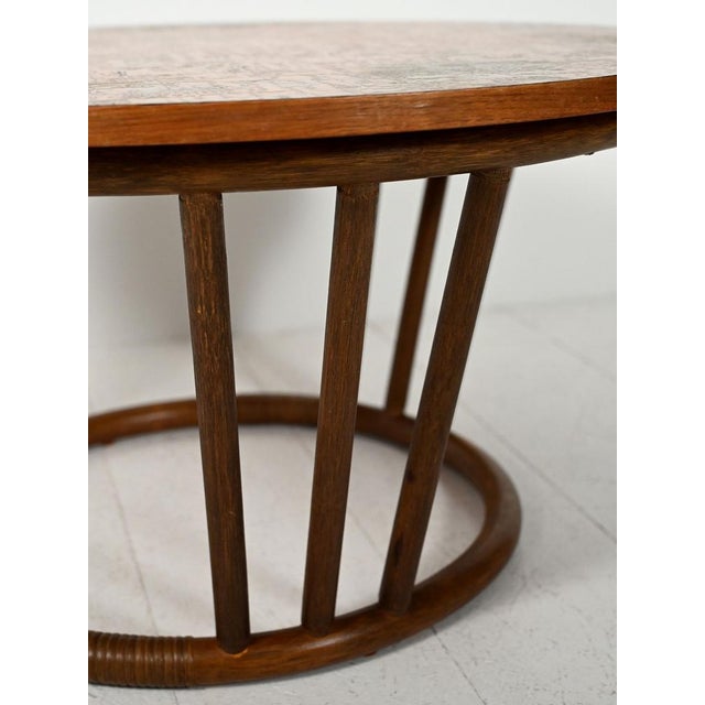 Brown Round Bamboo and Copper Coffee Table, 1930s For Sale - Image 8 of 11