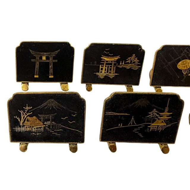 Japanese Mid 20th Century Japanese Damascene Mixed Metal Napkin Rings & Place Card Holders - Set of 12 For Sale - Image 3 of 5
