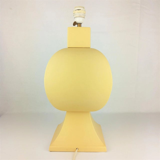 Yellow Large Pastel Yellow Ceramic & Earthenware Table Lamp from Faïencerie Charolles, 1980s For Sale - Image 8 of 13