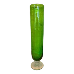 1970s Tall Cylindrical Green Glass Vase