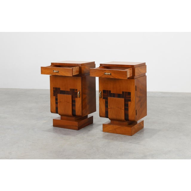 Wood Art Deco Geometric Wooden Nightstands, Italy, 1920s, Set of 2 For Sale - Image 7 of 15