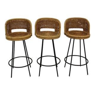 Mid Century Modern Arthur Umanoff style bar stools set of 3 For Sale