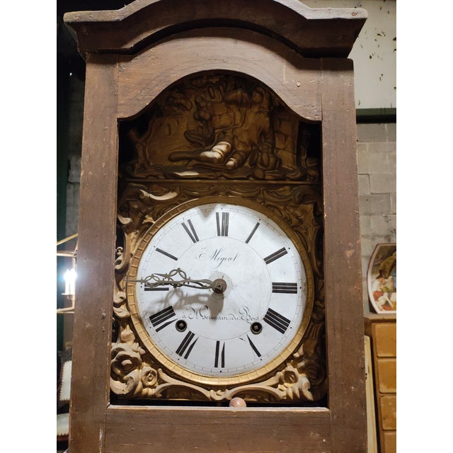 Antique French Provincial Comtoise Longcase Clock Signed “Migeat À St Germain Du Bois For Sale - Image 4 of 12