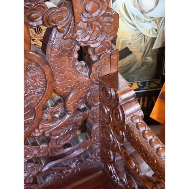 Brown Late 19th Century Antique Chinoiserie Hand-Carved Rosewood Dragon Throne Chair With Owl Feet, Circa 1900 For Sale - Image 8 of 13
