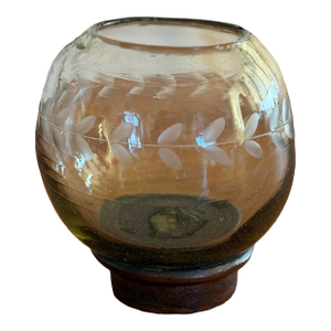 Vintage Jan Barboglio Smoked Glass Vessel With Forged Metal Base
