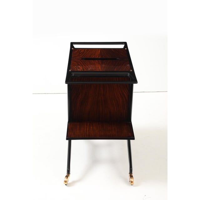 Cesare Lacca Modernist Ebonized Wood and Rosewood Bar Cart For Sale - Image 10 of 17