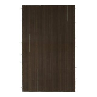Rug & Kilim’s Contemporary Oversized Kilim in Brown Muted Stripes, Blue Accents For Sale
